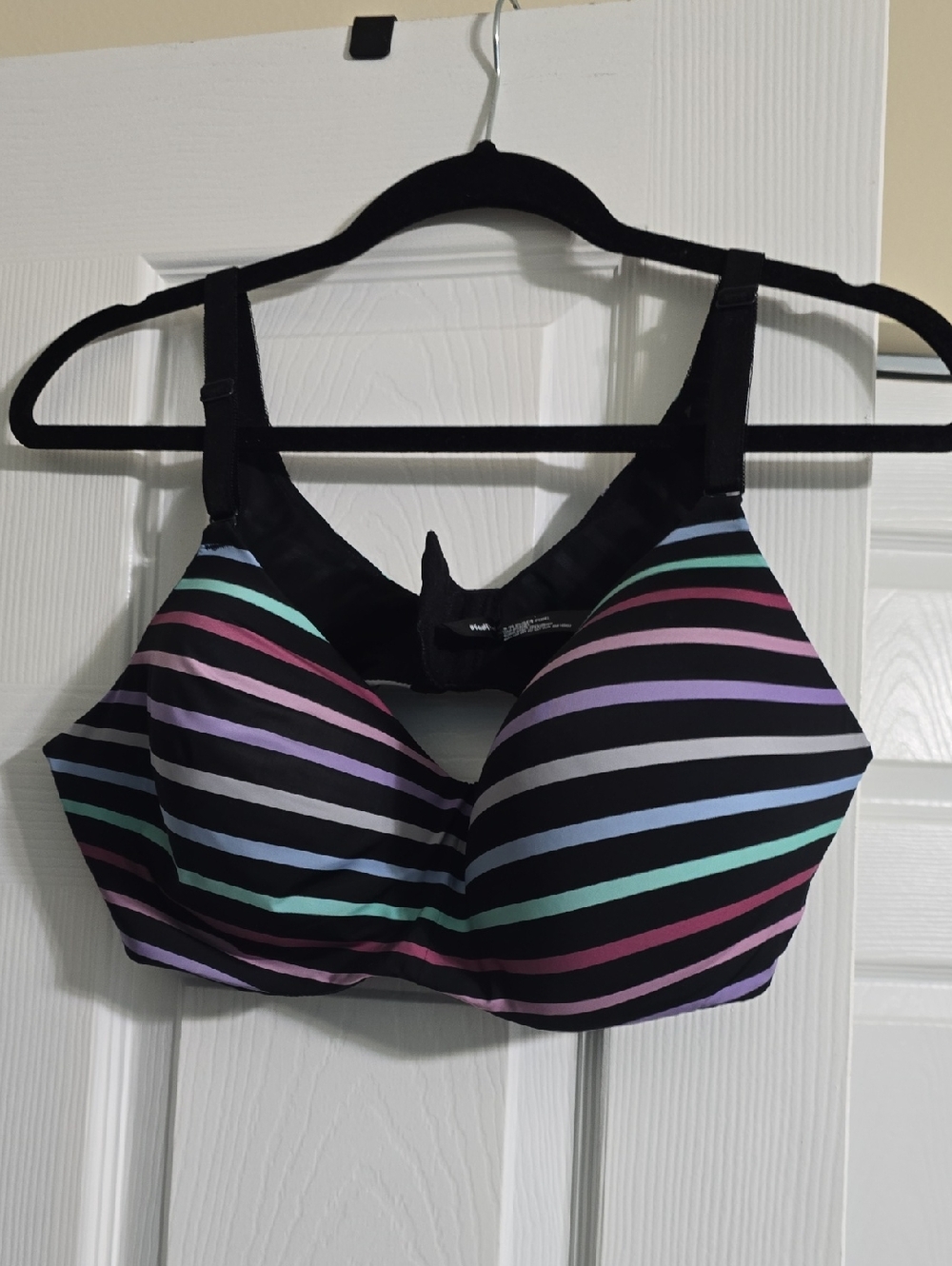 Black Multicolor Striped Women's T-Shirt Bra